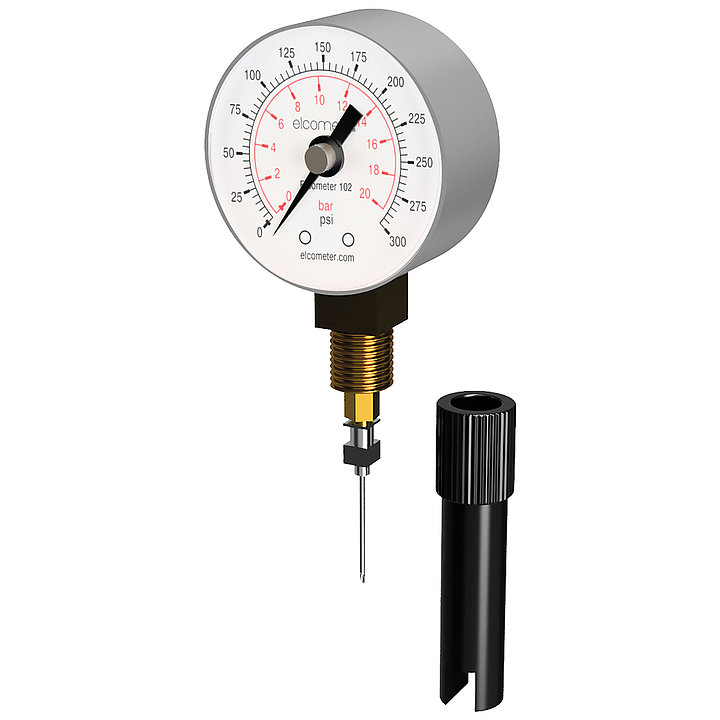 Elcometer 102 - Přístroj pro měření tlaku v hadicích - pohled zboku